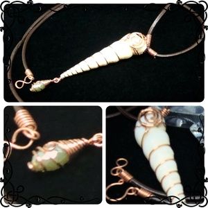 Spirals & Seafoam Wrapped Auger Shell Necklace